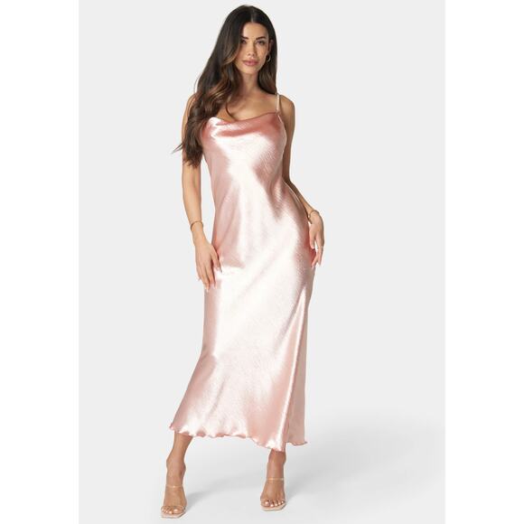 MSRP $129 HAMMERED SATIN COWL NECK PEARL STRAP MAXI DRESS S | SAME DAY SHIP - Picture 4 of 10